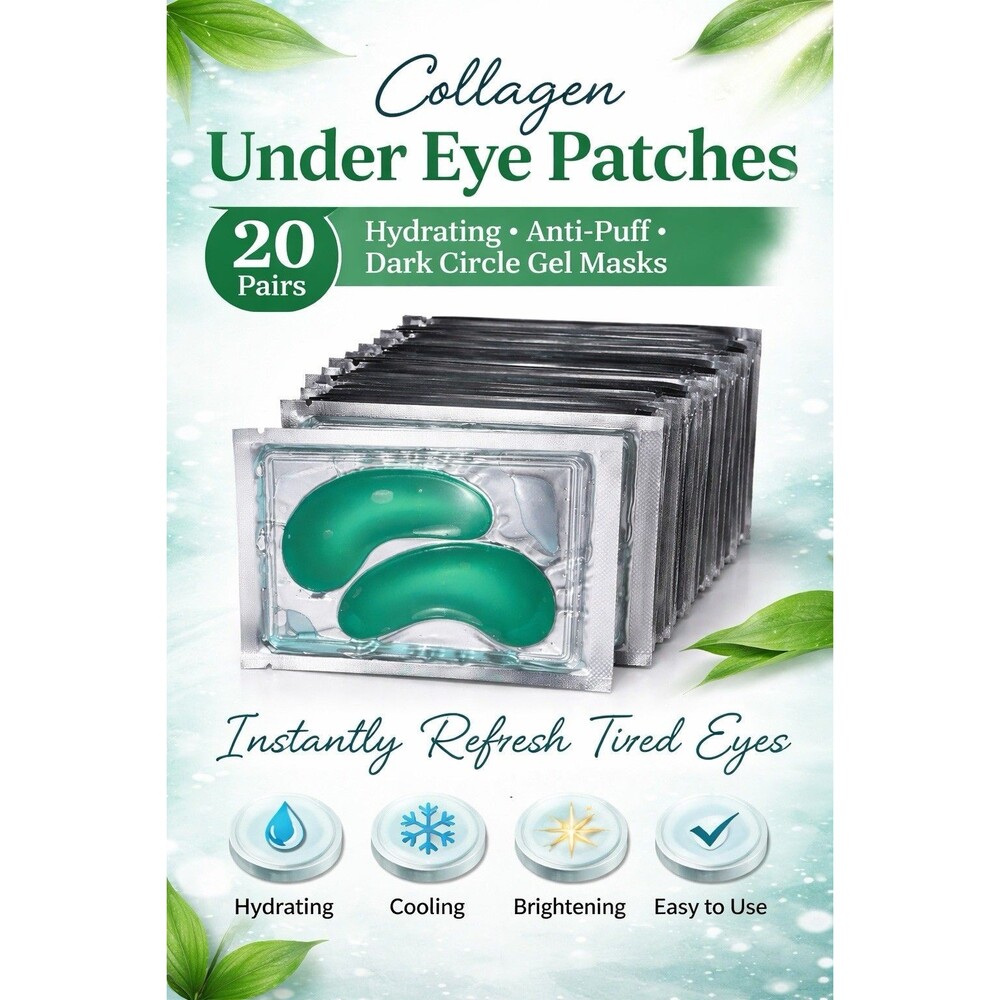 20 Pairs Collagen Eye Patches Green Under Eye Masks Hydrating Skincare